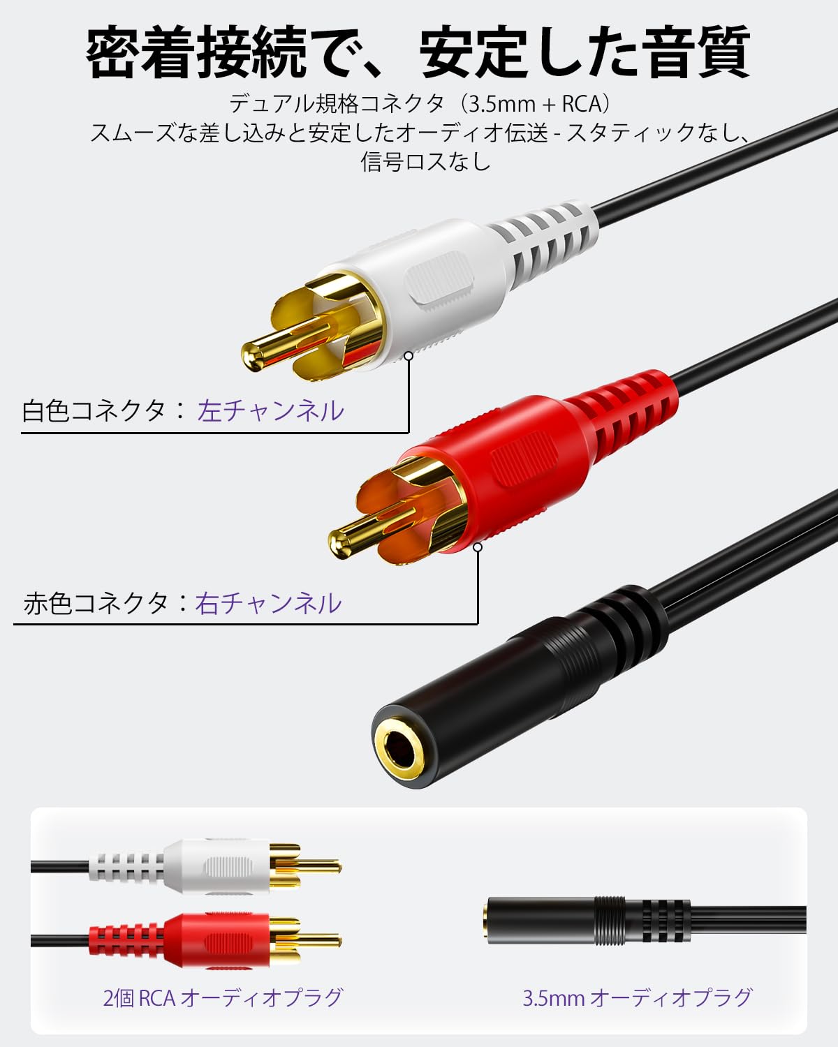 Amazon | VCELINK 1M RCA 3.5mm 変換ケーブル 2本 3.5mmステレオミニ